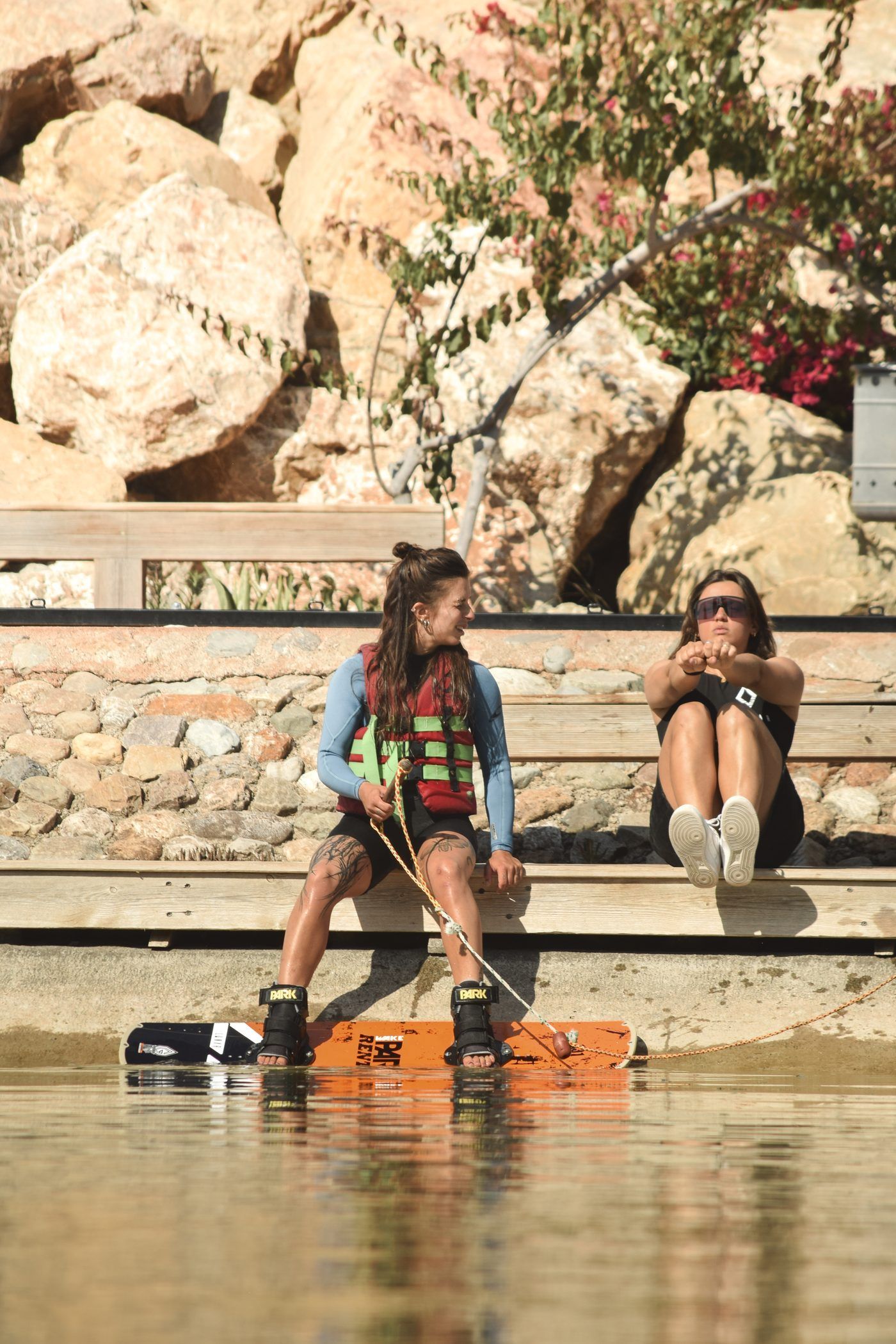 Beginner riding the cable at Lunar