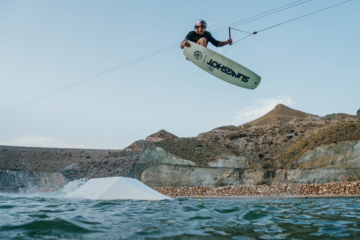 Wakeboard big air trick at Lunar Cable Park